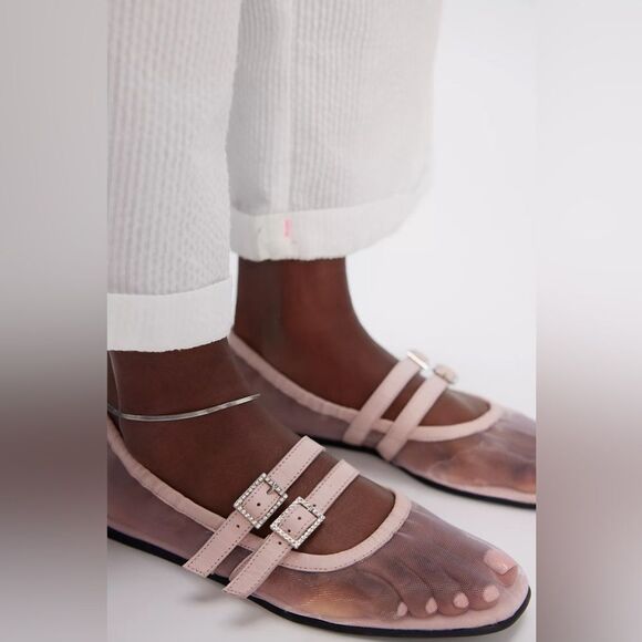 FREE PEOPLE SHEER CRYSTAL Gemini Ballet Flats PINK - Picture 1 of 3